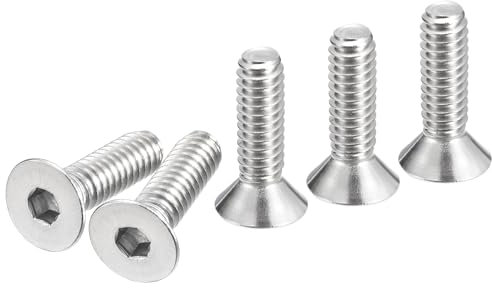 DTGN Tornillos de Cabeza Plana Hexagonal de Acero Inoxidable 304, Rosca Completa, 30 Unidades, 1/4-20 x 7/8, Tornillos de Cabeza Avellanada