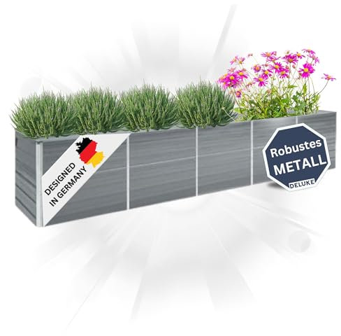 DELUKE Hochbeet für Garten Oskar Grau | 400x80x77cm | Verzinkter Stahl | Wetterfest | Gartenbeet Kräuterbeet Blumenbeet Beet hoch Frühbeet für Garten Gemüsebeet