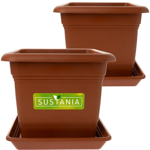2friends Sustania Pflanzkübel Eckig 28x28 Terracotta 2er Set - Robuster Blumentopf Groß, Übertopf Ideal für Tomatenpflanzen, Eckige Pflanztöpfe Kunststoff für Garten & Balkon