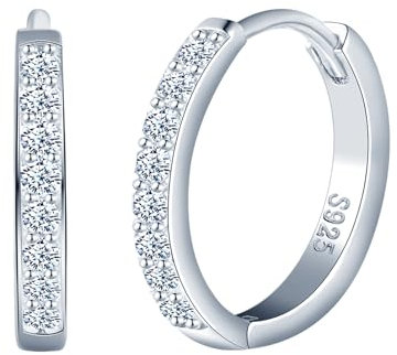 CPSLOVE Elegante Damen Ohrringe 925 Sterling Silber Creolen Mädchen Fashion Reifen Ohrringe mit Zirkonia Hoop Durchmesser 1cm, Silber