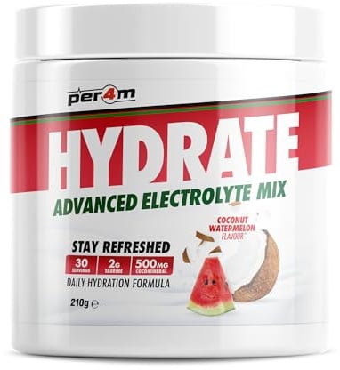 Per4m Hydrate Electrolyte Mix Powder | 500mg Cocomineral to Replenish Essential Electrolytes | Muscle Function, Cardiovascular Health, Neurological Support | 210g (Coconut Watermelon)