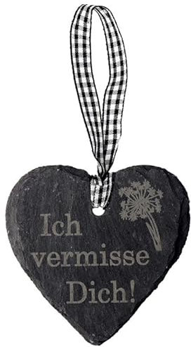 Spruchreif | Schieferherz mit Gravur | Schieferherz mit Spruch | Dekoherz aus Schiefer zum Aufhängen | Erinnerung | Andenken | Herz Trauer | Vermisse Dich