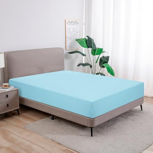 Softex Royal - Klassisches Spannbettlaken - 100% Baumwolle Jersey Spannbettlaken in vielen Farben und Größen - Markenqualität, Hellblau, 140 x 200 cm - 160 x 200 + 27 cm 100% gekämmte Baumwolle