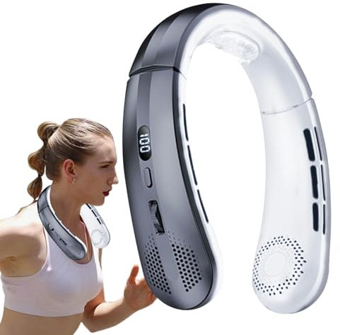 Ventilador de refrigeración para el cuello, aire acondicionado de cuello, ventilador de refrigeración personal, ventilador de cuello personal con batería USB, flujo de aire de 360°, sin aspas