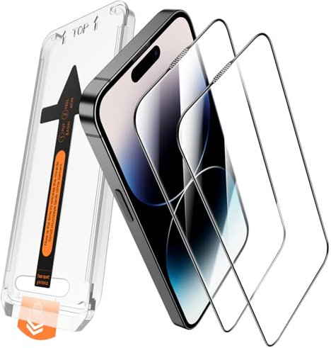 JEHOO 2 Pack for iPhone 14 Pro 6.1 Inch Screen Protector, HD Clear Auto-Dust Removal, Full Coverage Premium Tempered Glass, Anti-Scratch, High Transparency with Auto Alignment Install Frame