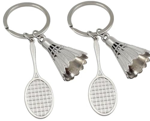 LiJuanWang Badminton Schlüsselanhänger,2 Stück Edelstahl Metall Schlüsselanhänger für Männer und Frauen,Badmintonschläger mit Ball,Mini-Sport-Schlüsselanhänger,Schlüsselanhänger für Geschen