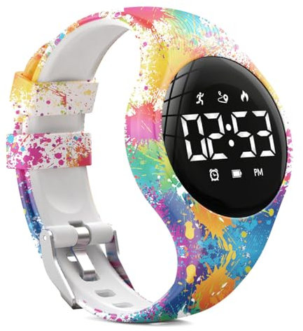 LED Digital Waterproof Pedometer Watch, Non-bluetooth Fitness Tracker, Step Counter, Distance, Vibrating alarm clock, Stopwatch, Great Gift for for Kids Childrens Teens Girls Boys (Multicolour)