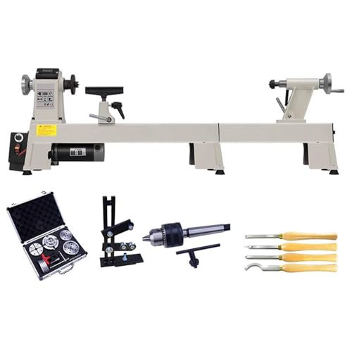 900W Wood Lathe, 300-1300/700-3800RPM Two-Speed Infinitely Variable Multifunctional Micro Lathe with 3.75in Chuck Set & 4-Piece Handheld Woodworking Turning Tools & Center Stand