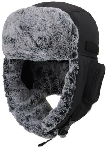 Decentron Warme Trooper-Trapper-Mütze für Herren, winddicht, Wintermütze, Uschanka, Jagd, Wandern, Schwarz , Einheitsgröße