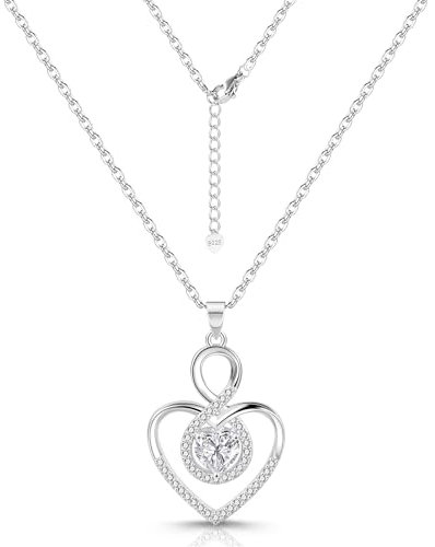 Sterling Silber 925 Halskette Ketten für Damen Sterling Silber Verstellbares Ketten mit Herz Zirkon Strass Anhänger Unendlichkeit Zeitlose Liebe Anhänger Halsketten Ketten für Damen Frauen Schmuck