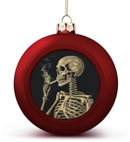 Weihnachtskugeln Ornamente, ein Skelett mit brennender Zigarette Druck, Weihnachtsschmuck, Weihnachtsbaumschmuck, Urlaubsdekoration, hängende Weihnachtskugeln