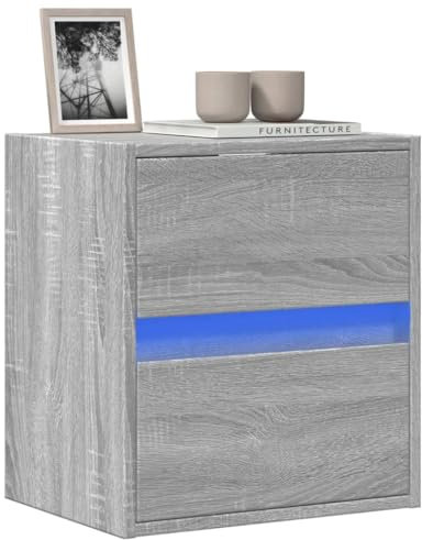 Sufrk Mobile TV a Parete con Luci LED Grigio Sonoma 41x31x45 cm-Mobile TV Mobile Porta Televisore,Mobiletto Industriale Tavolino Basso Vintage Console per Salotto