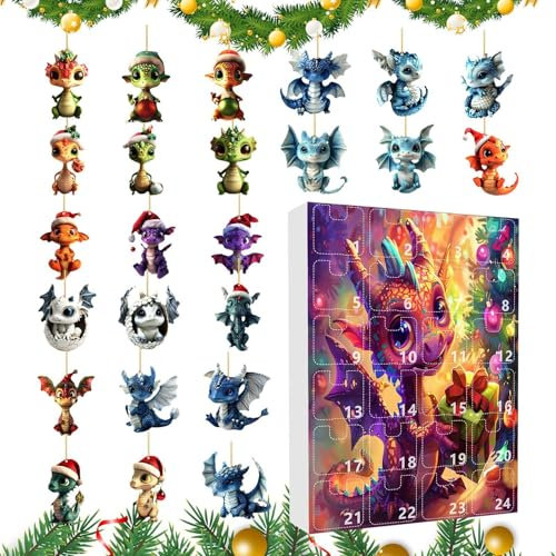 Drachen Adventskalender 2024, 24-Tage-Countdown Weihnachtskalender, 2D-Acryl-Anhänger Drachen Adventskalender Für Kinder, Weihnachtsurlaub Adventskalender