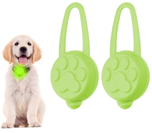 2 Dog Collar Light, LED Dog Tag Light Clip-on Silicone Waterproof Pet Safety Lights 3 Modes Light Up Dog Collars High Visibility Puppy Collar Harness Light for Night Walking Running Camping (Green)