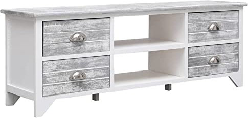 ShGaxin Meuble TV, table TV, meuble TV, meubles de salon, meuble TV, table de télévision en bois de paulownia blanc et gris 108 x 30 x 40 cm
