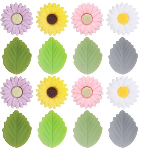 16 Stück Stricknadel Stopper Silikon Gänseblümchen Blätter Nadelspitzenschutz Bunte Nadelendabdeckung Stricknadelspitzenschutz Stricknadelkappen für Häkeln Stricken