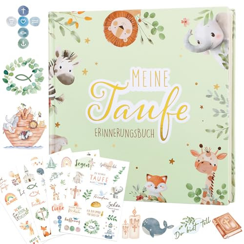 BOFUNX Gästebuch Meine Taufe mit 4 Blätter Aufkleber Taufgeschenk für Jungen Mädchen Erinnerungsbuch Taufbuch Patenkind Geschenk Taufandenken