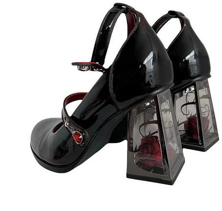 Womens Mary Jane High Heels Sweet Toe Ankle Lolita Gothic Platform Dress Pumps Shoes Chunky Platform Patent Leather Dress Shoes