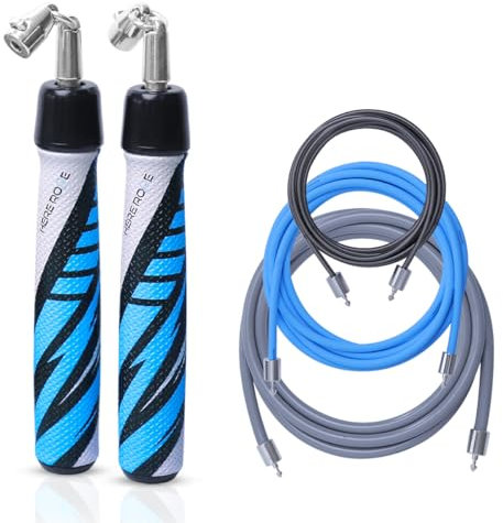 Hererope 3 In 1 Jump Rope for Men & Women, 1/6lb, 1/4lb, 1/2lb Interchangeable Weighted Jump Rope Set with Precision Ball-Bearing, Anti-Slip Leather Grip - Jump Ropes for Fitness, Speed Training