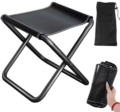 Camping Hocker Klapphocker Faltbar Klappbar Falthocker Fußhocker Outdoor Campinghocker Campingstuhl Klein Angelhocker mit Aufbewahrungsbeutel für Camping Gartenarbeit Angeln Wandern Jagen (Schwarz)