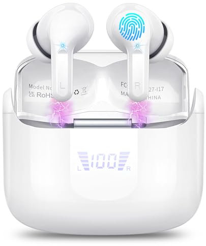 Cuffie Bluetooth, 2025 Auricolari Bluetooth 5.4 con 4 HD ENC Cancellazione Rumore Mics, 40 Ore HiFi Stereo Cuffie Wireless con LED Display USB-C, IP7 Impermeabili Cuffiette Bluetooth per Android/iOS