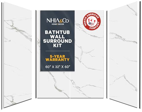 Bath Tub Surround Kits – Waterproof Wall Panels for Tubs – Glossy Finish & Seamless Pattern – Easy to Install Over Any Surface – Leakproof Design (W60'' x D32'' x H60'') – Glacier