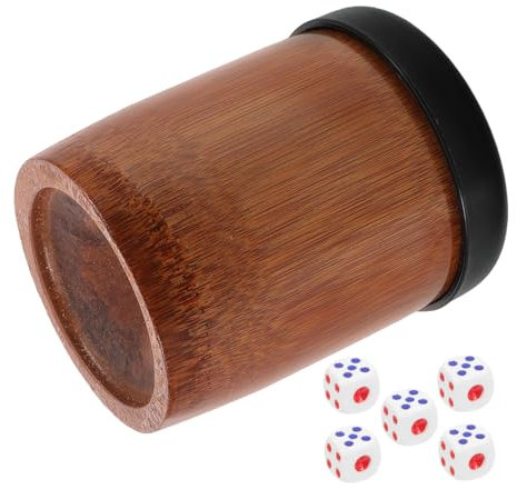 NAMOARLY Vasos de Dados de Bambú con Tapa y Dados Resistente Entretenimiento Bares y Reuniones Familiares