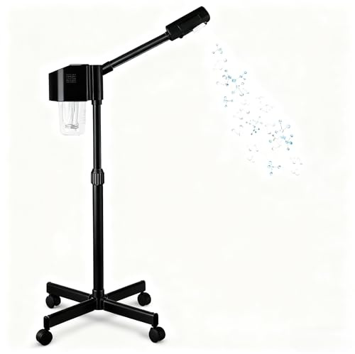 Vaporizador facial profesional, spray de niebla caliente iónica, temporizador, altura ajustable, humidificador de cuidado de belleza, spa en casa y salón (negro)
