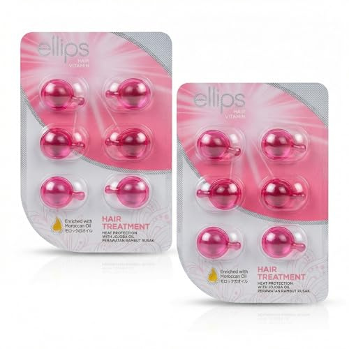Ellips Hair Vitamin Soin Cheveux Sans Rinçage à l’Huile de Jojoba 6 Capsules x2 (Lot de 2) - Sérum Nourrissant, Brillance, Protection Chaleur, Cheveux Secs/Abîmés