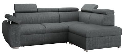 Mirjan24 Ecksofa Boston mit Schlaffunktion und Bettkasten, Eckcouch mit Einstellbare Kopfstützen, Polsterecke, L-Sofa, Verchromte Füße, 2r+R+LXp (Seite: Rechts, Flow 21)