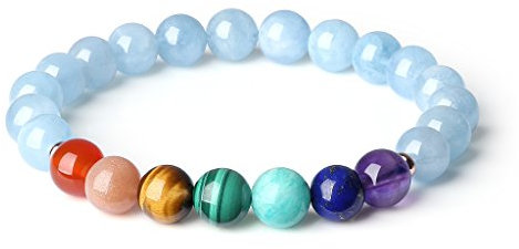 COAI Damen Aquamarin Armband mit 7 Chakren Edelstein Armbänder für Frauen S