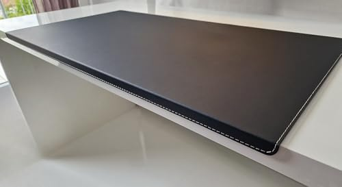 Gewinkelte Schreibtischunterlage mit Kantenschutz Echt Leder 90 x 47 Schwarz Silbergraue Naht