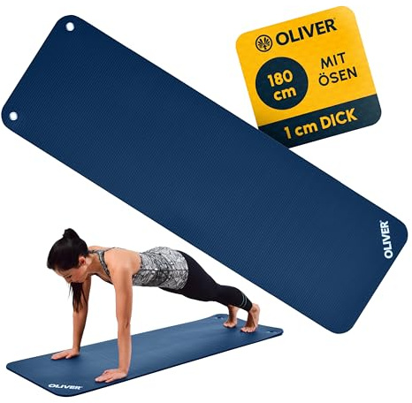 Oliver – Rutschfeste Sportmatte gerillt mit Ösen – Yogamatte für Pilates, Gymnastik & Fitness – hautfreundlich & feuchtigkeitsabweisend – Gymnastikmatte Fitnessmatte (180 x 60 x 1 cm | Blau)