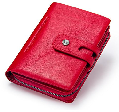 Contacts Les Femmes en Cuir véritable Carte d'identité Porte-Monnaie Embrayage Sac à Main à glissière Portefeuille (Rouge) …