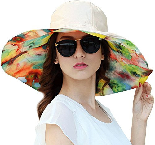 Chapeau de Soleil Femme Grand Bord Capeline Pliable Elégant Casquette Visière UPF 50+ Anti-UV Protection Solaire Chapeau Plage Vacances Voyage Piscine Sport Loisir Bassin pour Eté Printemps