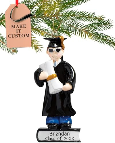 Personalised Graduation Ornament Class of 2025 – Fast & Free 24h Customisation – High School Senior Christmas Ornaments for Tree – Custom Gift Wrapped Guy In Grad Gown Keepsake for Graduates | 23h Customized, Laser Engraved Master's Degree Christmas Ornaments, Custom High School or College Graduate Keepsake Gift
