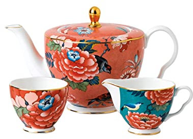 Wedgwood Paeonia Blush Teapot, Sugar & Cream