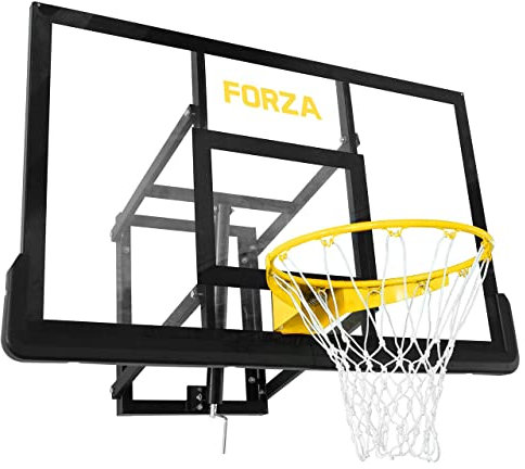FORZA Panier de Basket Mural | Hauteur Réglable - Anneau de Taille Réglementaire (avec Arceau, Panneau & Filet)