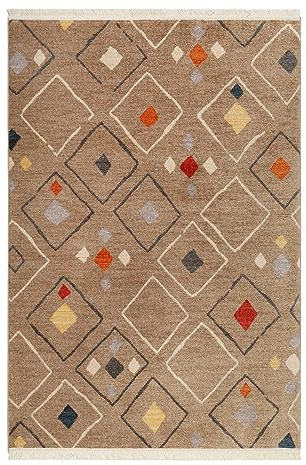 Wecon Home Montreal, Moderner Kurzflor Teppich - Läufer für Wohnzimmer, Flur, Schlafzimmer, Mont Royal (160 x 225 cm, Sand braun bunt)