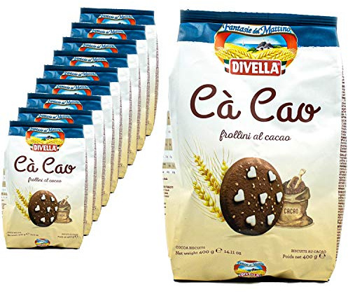 Divella Confezione da 10 Cà Cao frollini al cacao in confezione da 400 g Biscuits Chip Cookies Butter Biscotti con cacao e cristalli di zucchero impreziositi tradizionalmente italiani (dolciumi