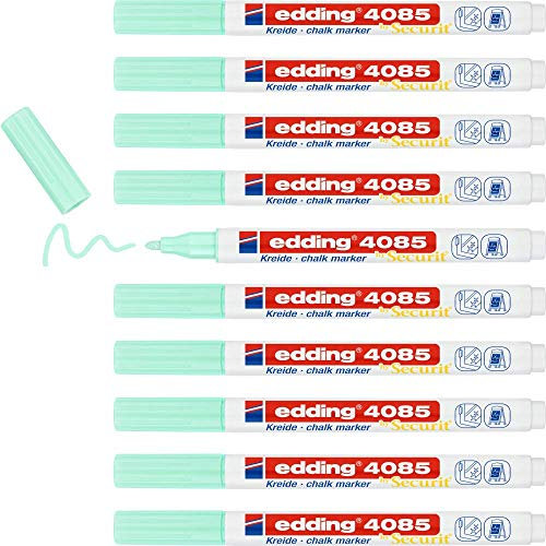 edding 4085 Kreidemarker - pastel-grün - 10 Kreidestifte - Rundspitze 1-2 mm - dünner Kreidestift für Tafel abwischbar - zum Beschriften von Fenster, Glas, Spiegel - Tafelstift mit deckenden Farben