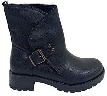 SENZA MARCA FASHION MODA Stivali stivaletti scarpe donna tronchetto bassi boots biker tacco basso comodo nero motociclista fibbie anfibi CR0607 (Camel, numeric_36)