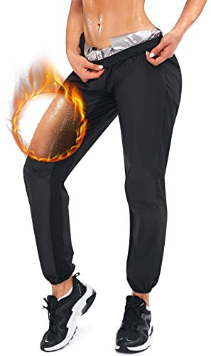 Bingrong Damen Sauna Jogginghose Sporthose Hohe Taille Trainingshose Lang Schwitzhose zum Abnehmen Damen Schnelltrocknend Sweathose Sweatpants Bauchkontrolle Fitness Body Shaper (Schwarz, X-Large)