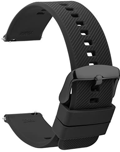 TStrap Silicone Watch Straps 18mm - Quick Release Watch Bands Soft Rubber Black - Waterproof Military Watch Strap for Men Women - for Smartwatches Straps Replacement