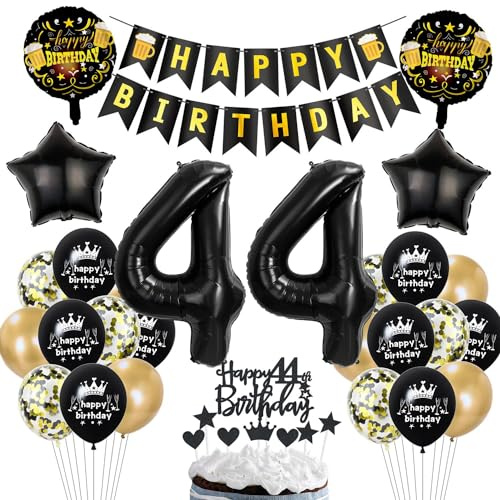 Schwarz Gold 44. Geburtstag Dekoration,Luftballon 44 Gold Schwarz,Ballon 44 Mann Frauen,deko 44. Party Dekoration Frauen,Geburtstagsdeko 44 Jahre Männer Schwarz