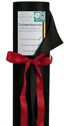 Sensalux Tischdeckenrolle, wasserabweisend, 80g/m², bis zu 45% Recyclat, Vlies-Tischwäsche, wiederverwendbar, 1,19m x 25m, Schwarz