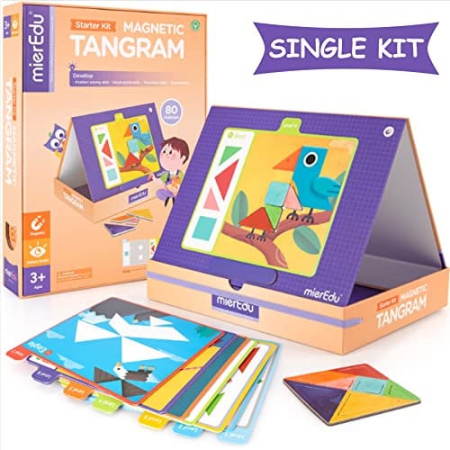mierEdu Magnetische Reise Tangram Puzzles Buch Spiel Tangrams Jigsaw Shapes Dissektion mit Lösung für Kind Erwachsene Urlaub Traveller Tangoes Herausforderung IQ pädagogisches Spielzeug -Single Set