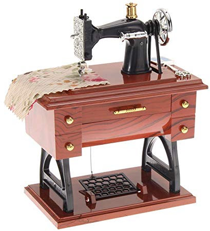 ARVALOLET Vintage Mini Sewing Machine Music Box Retro Plastic Metal Sewing Machine Music Box Mechanical Jewelry Box Mechanical Birthday Gift Table Decor Vintage Music Box Table Desk Decoration