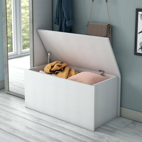 Dmora Baule Miltonia, Capiente Box Contenitore Multiuso, Cassapanca Moderna, 100% Made in Italy, 90x45h45 cm, Bianco