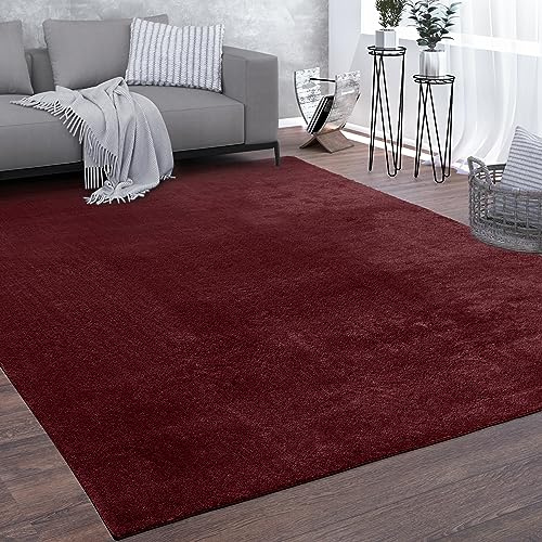 Paco Home Teppich Wohnzimmer Kurzflor Weich rutschfest Modern Einfarbiges Muster Rot, Grösse:240x340 cm